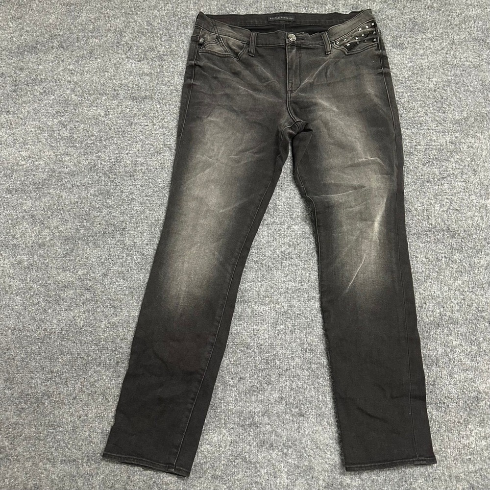 Rock & Republic Jeans Womens Size 16 M Black Berlin Studded Slim Fit Faded Denim